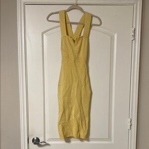 Express Yellow Ribbed Bodycon Dress Square Neck Cocktail